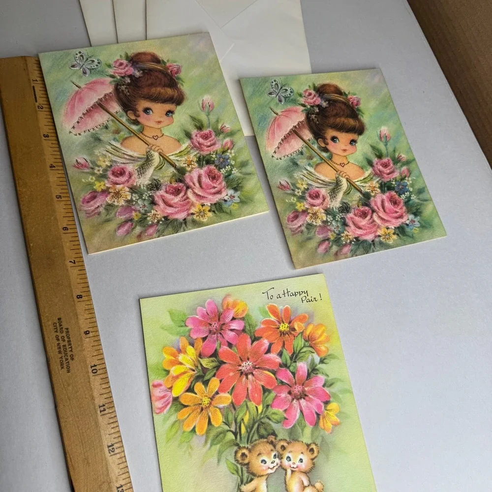 Vintage Select Card Greeting Cards Lot of 3 Girl Bears Birthday Anniversary